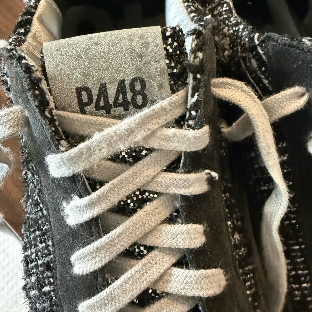 P448 Women's Black and White Tweed John Shaka Low Top - Picture 3 of 12